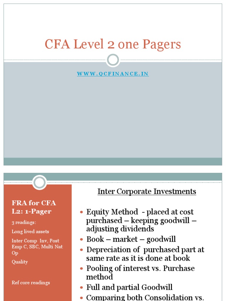 CFA Level 2 One Pagers v3 - Class Notes - Free Online Class | PDF