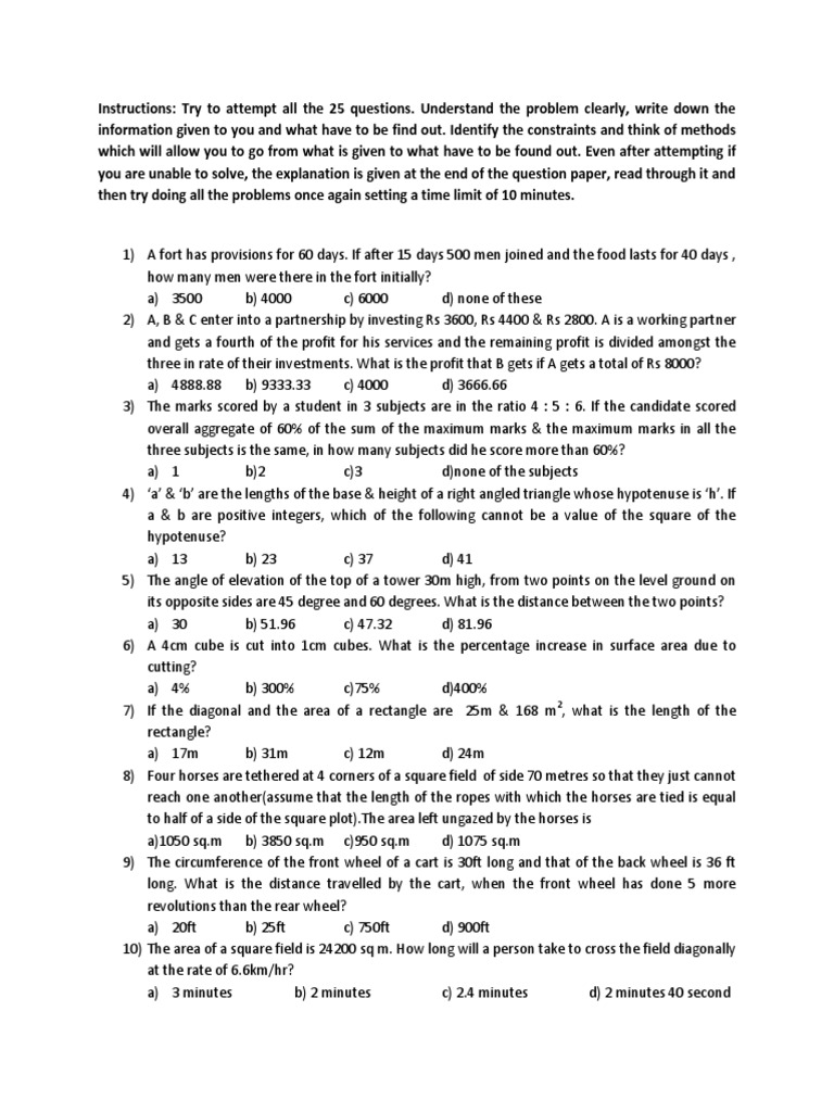 Quantitative Aptitude Practice Questions | PDF | Geometry | Elementary ...