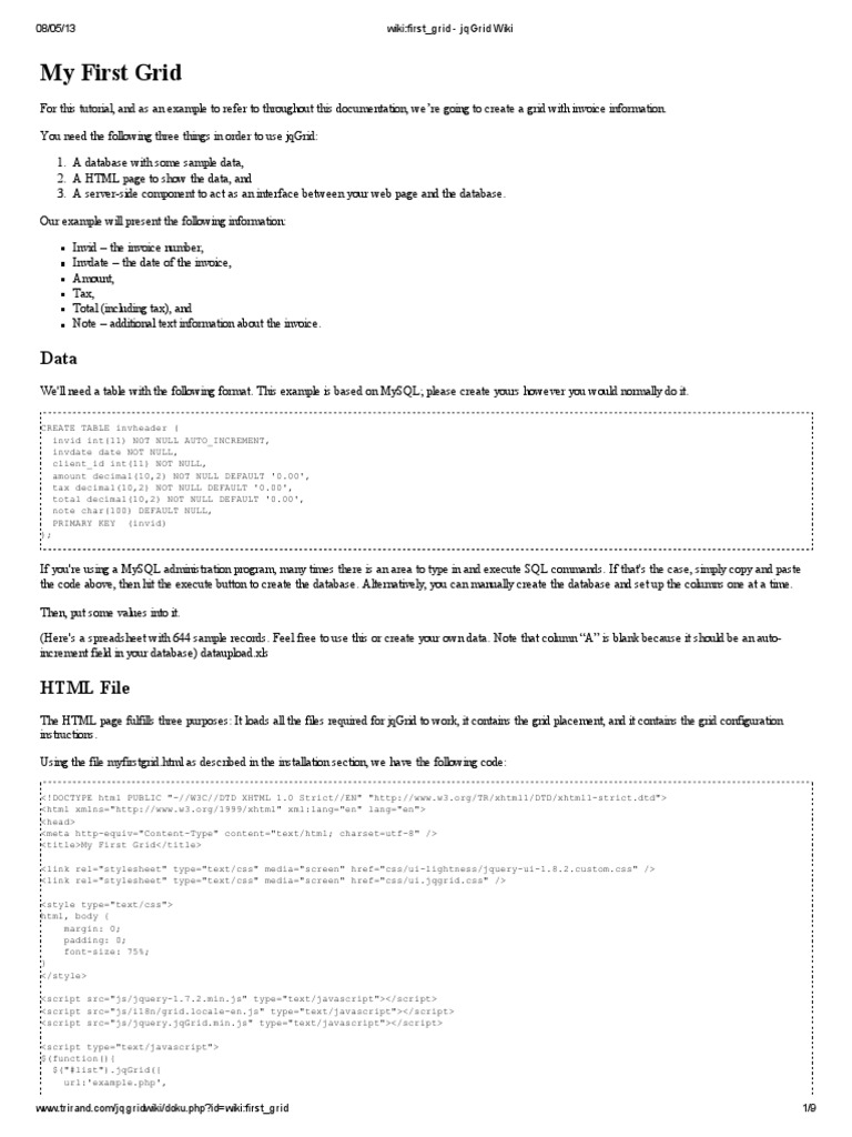 Wiki First Grid JqGrid Wiki PDF Html Html Element