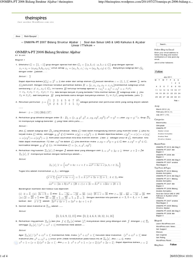 Soal Dan Pembahasan Subgrup Struktur Aljabar