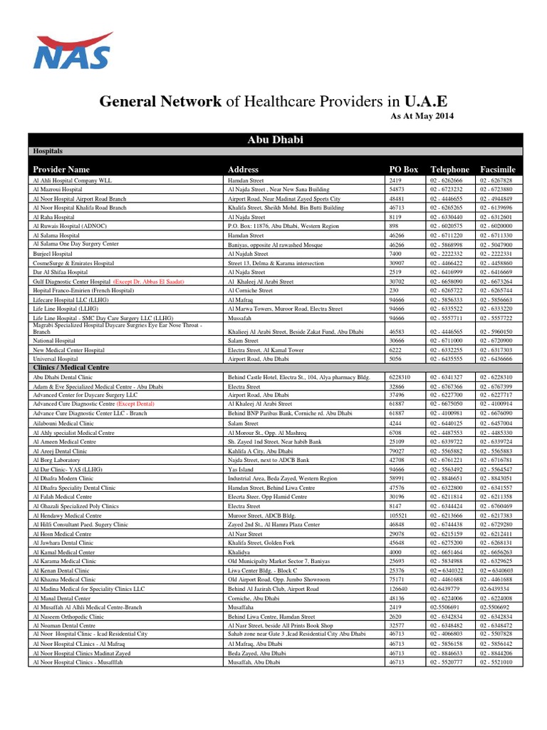 NAS Insurance Hospital Network in UAE | PDF | Science & Mathematics ...
