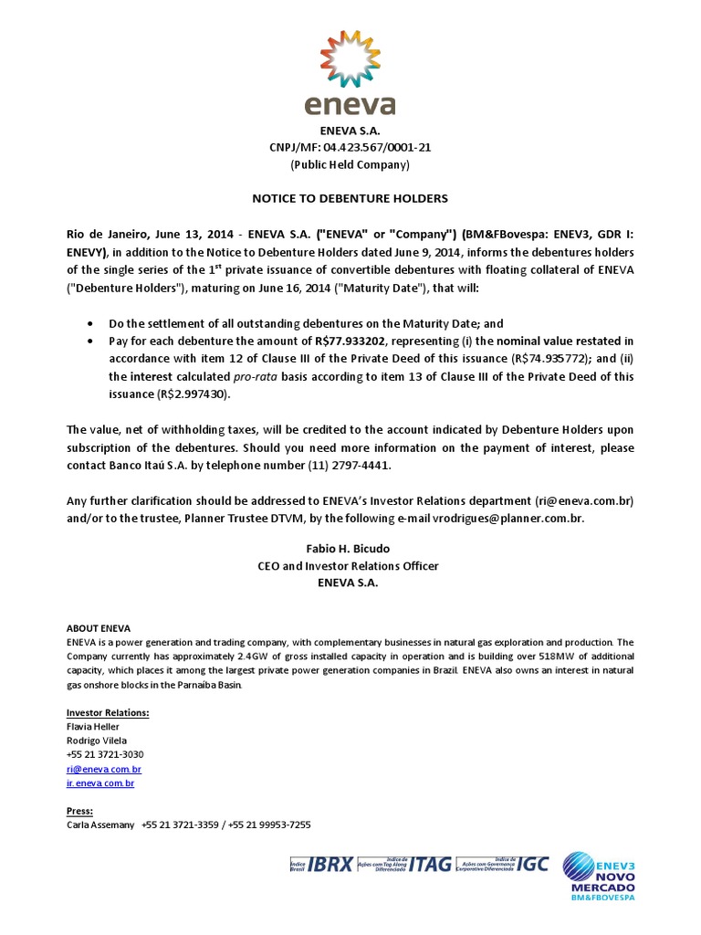 Notice To Debenture Holders PDF