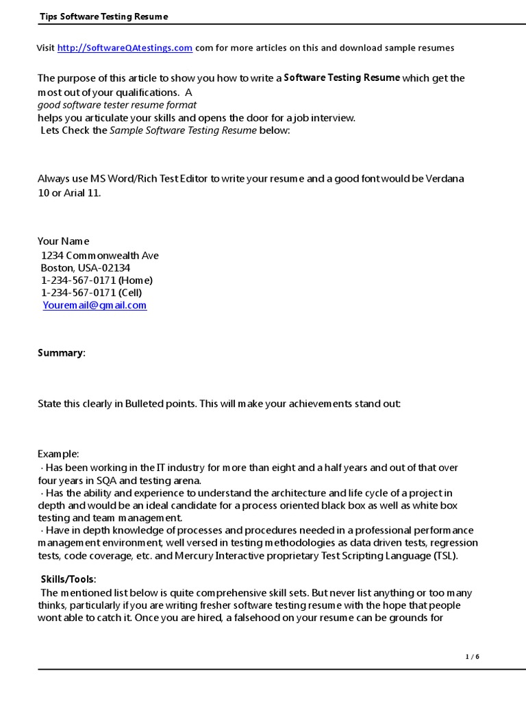 Software Testing Resume Tips | PDF | Software Testing | Web Server