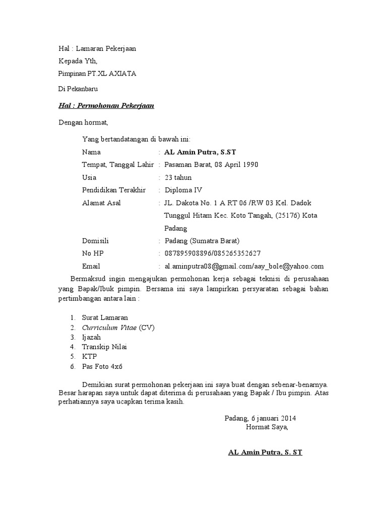 10000 Contoh Surat Lamaran Kerja Yang Baik & Benar Terlengkap: Contoh