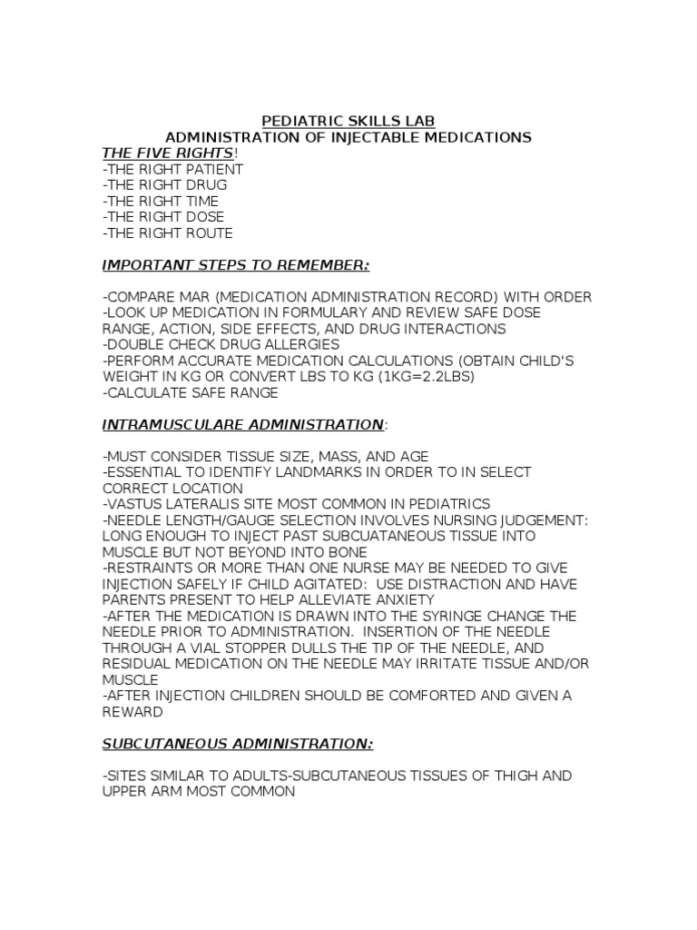 Pediatric Medication Overview | PDF | Injection (Medicine ...