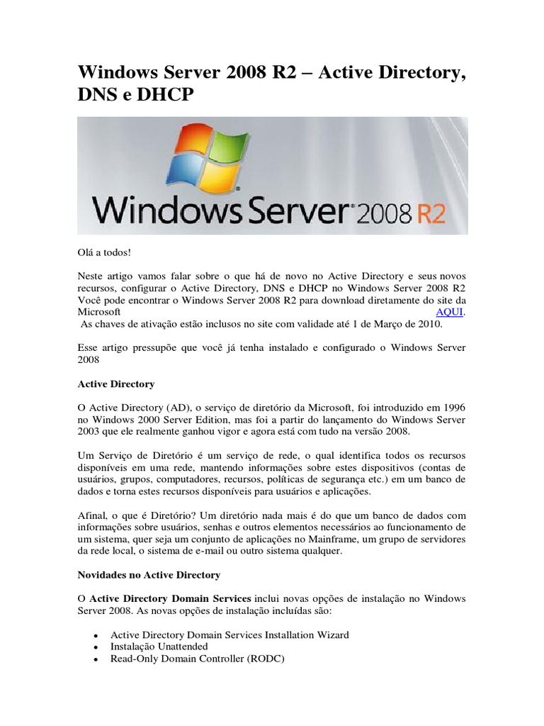 Windows Server 2008 R2 - Active Directory, DNS e DHCP PDF | Download ...