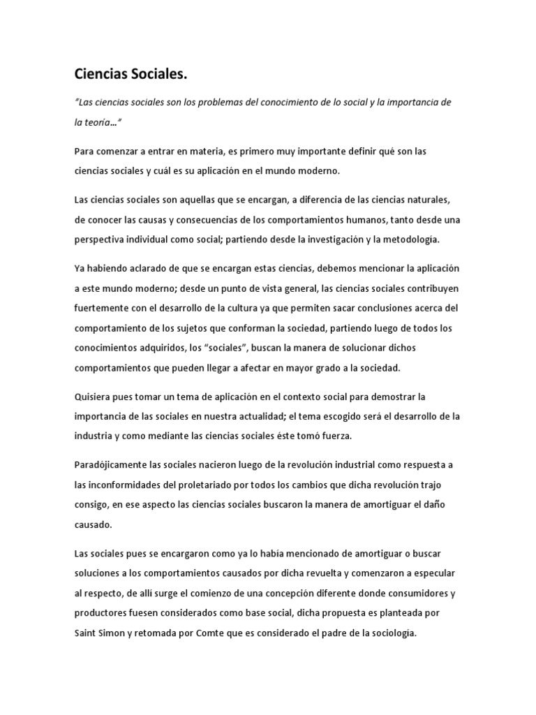 Ciencias Sociales Ensayo PDF Ciencias sociales Science