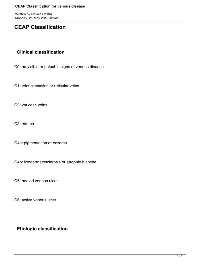 CEAP Classification of Venous Disease | PDF | Cutaneous Conditions ...