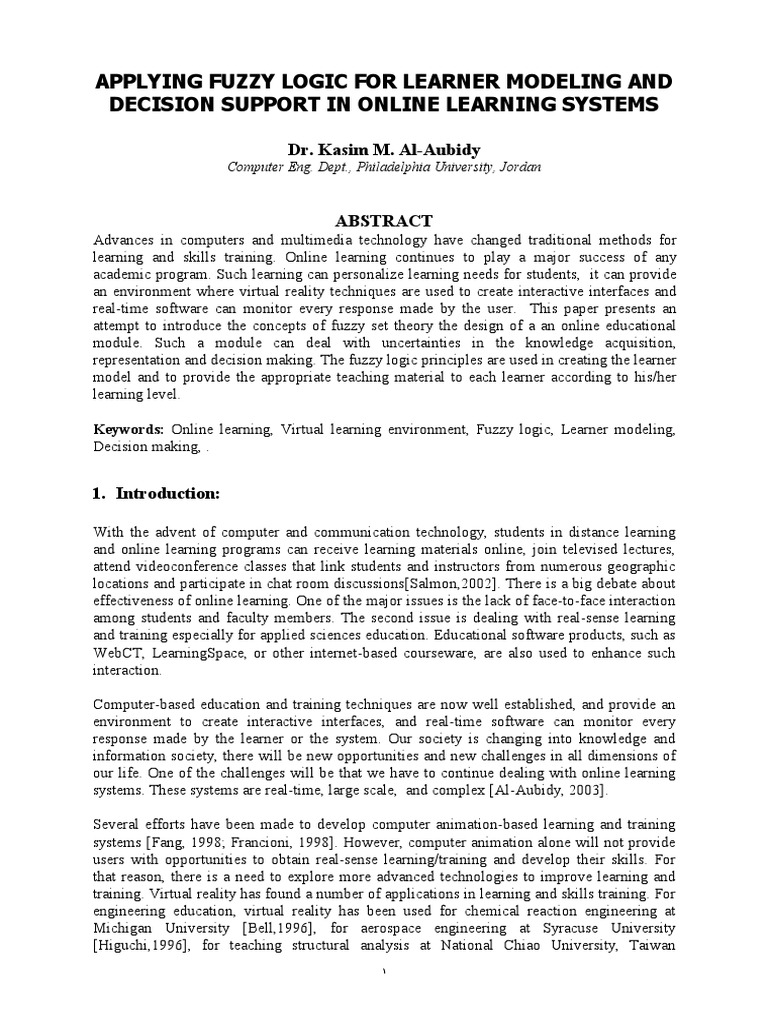 Applying Fuzzy Logic For Learner Modeling-Libre | PDF | Virtual Reality ...