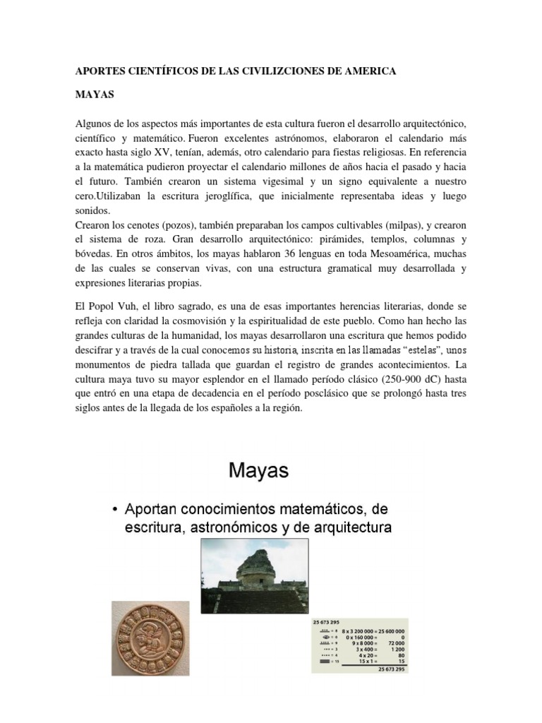 Aportes Científicos de Las Civilizciones de America