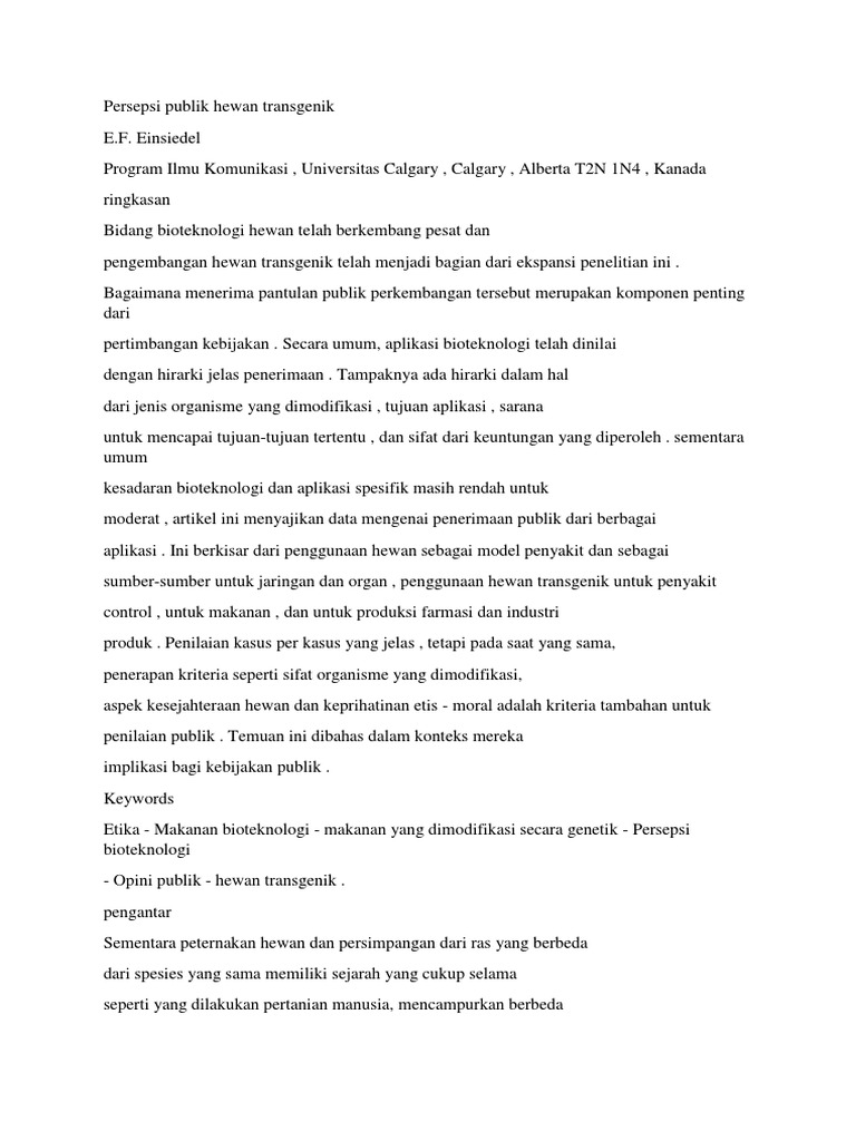 Persepsi Publik Hewan Transgenik