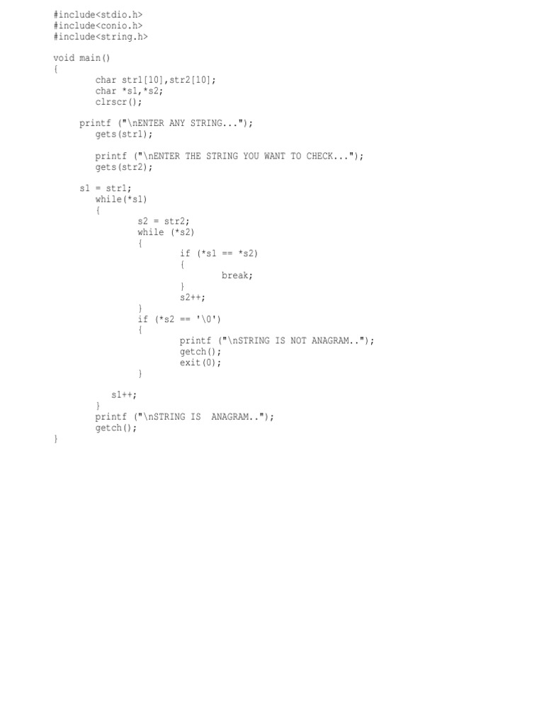 Anagram Checker in C Programming | PDF