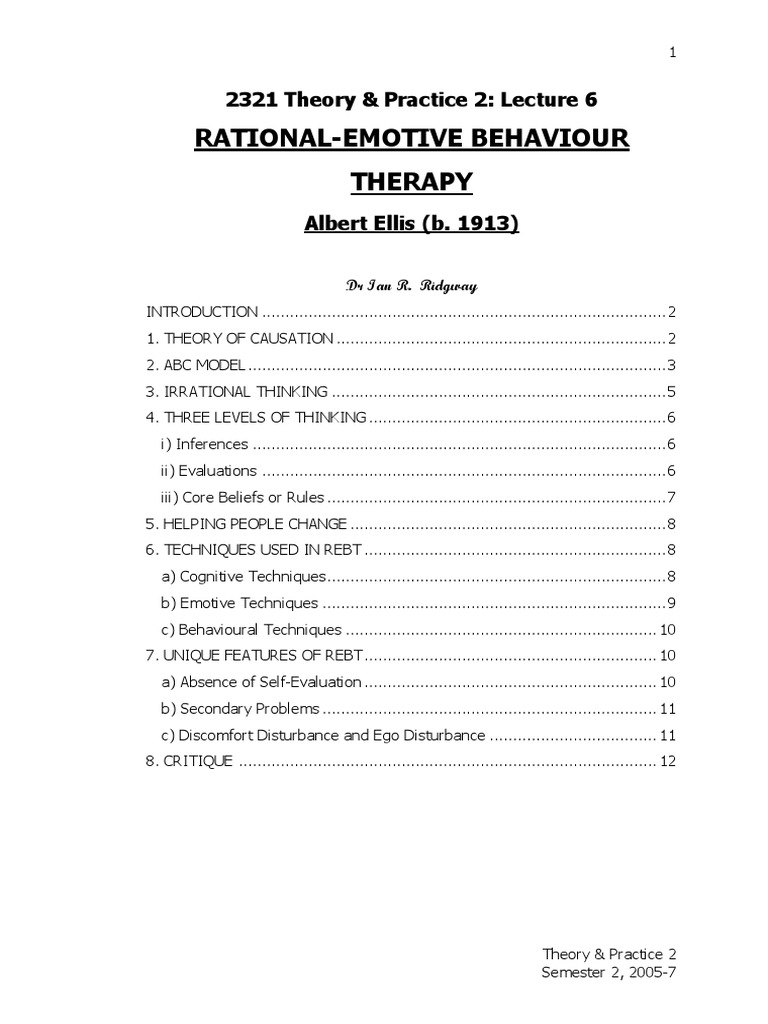 REBT: Theory and Techniques Explained | PDF | Rational Emotive Behavior ...
