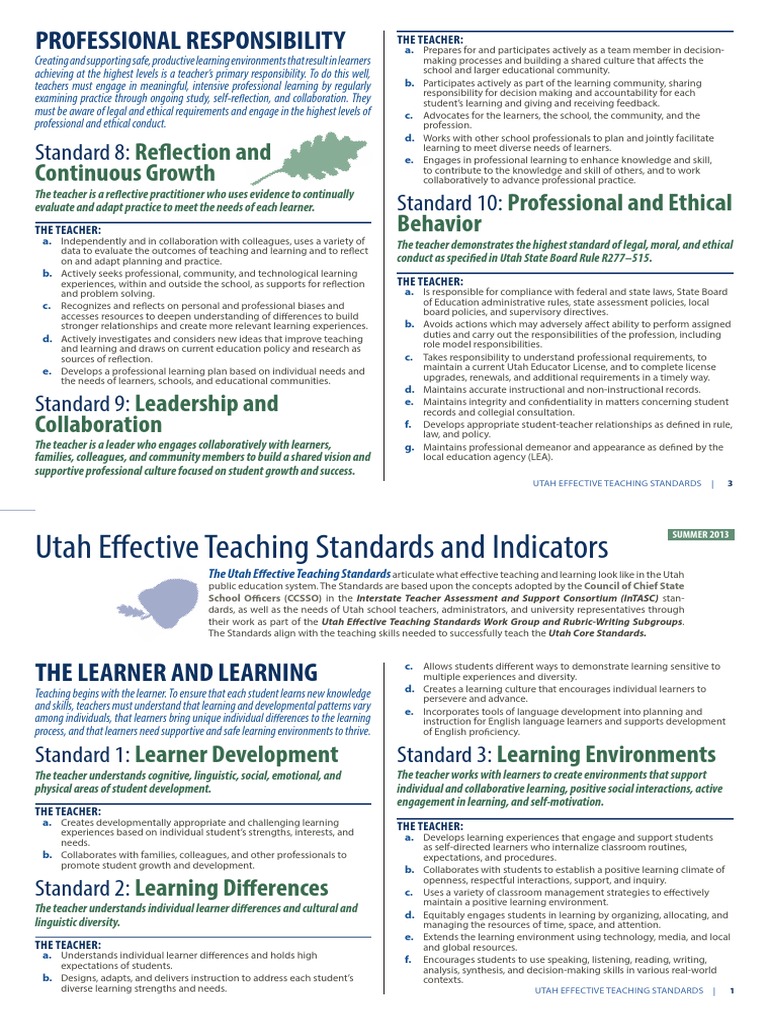 utah effective teaching standards Educational Assessment Learning