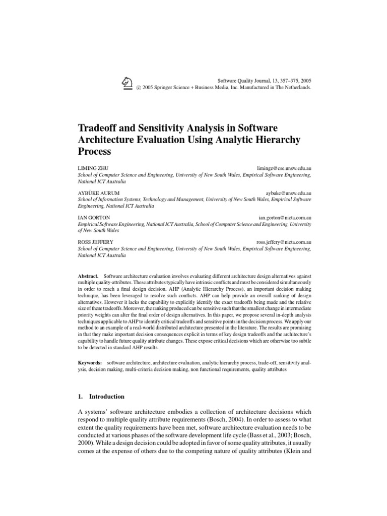 Tradeoff and Sensitivity Analysis in Software Architecture Evaluation ...
