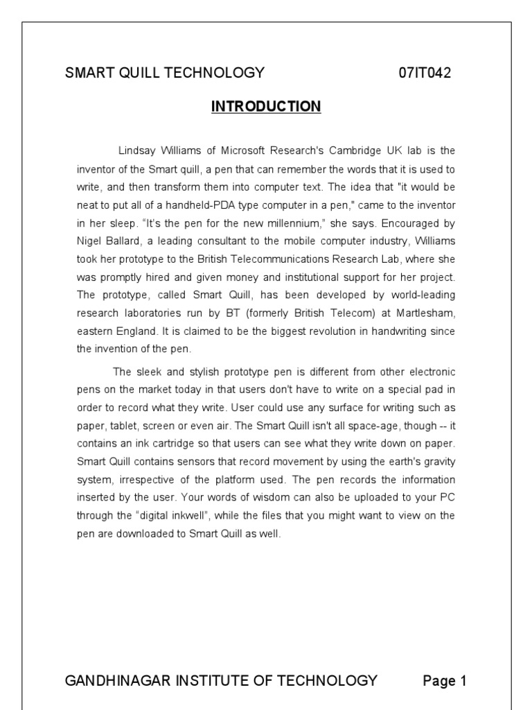 Smart Quill Report PDF Accelerometer Pen