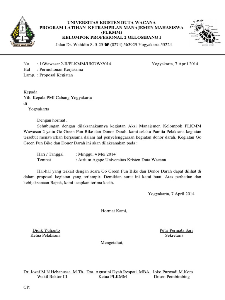 Surat Permohonan Kerjasama PMI