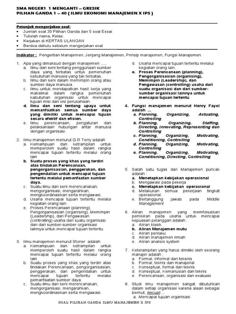 Contoh Soal Manajemen Ips X Smanim