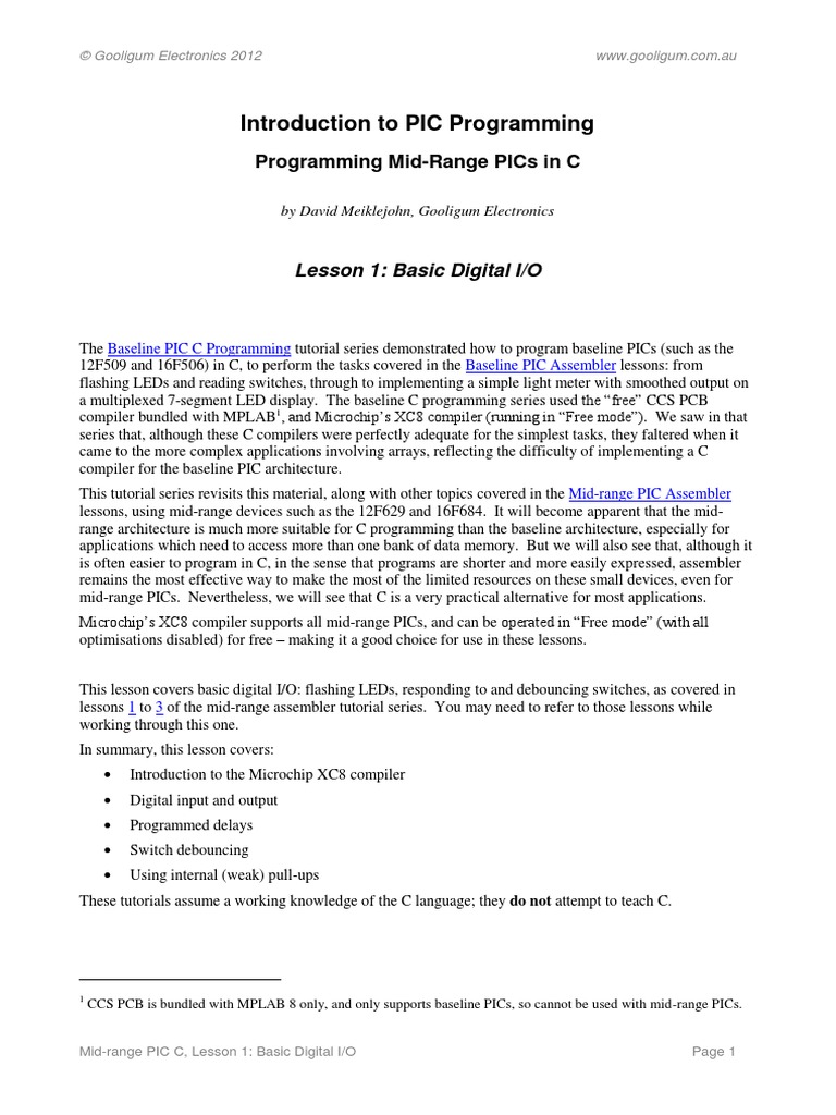 PIC Mid C 1 | PDF | Pic Microcontroller | C (Programming Language)