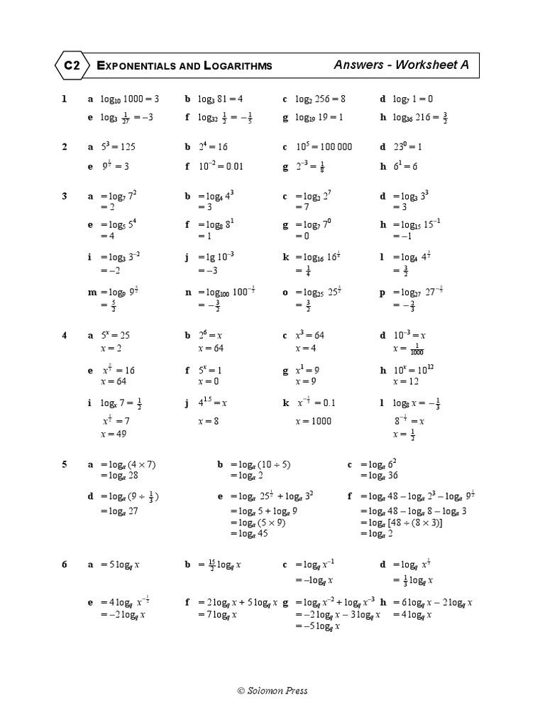 Logarithm Worksheet With Answers Onlineworksheet.my.id