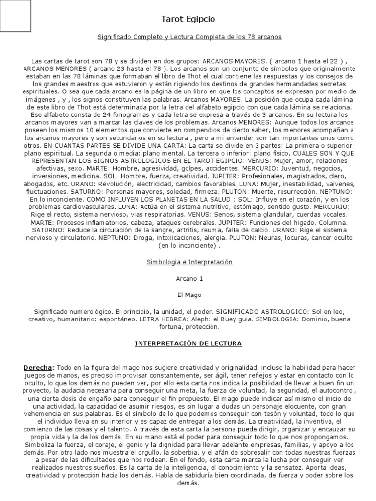 Lectura y Significado del Tarot Egipcio | PDF | Tarot | Amor