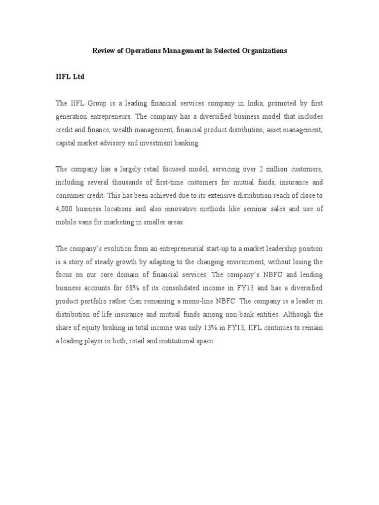 Review of Operations Management in Selected Organizations | PDF
