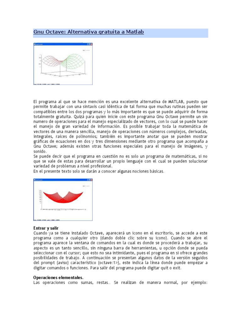 Gnu Octave | PDF | Número complejo | Matriz (Matemáticas)