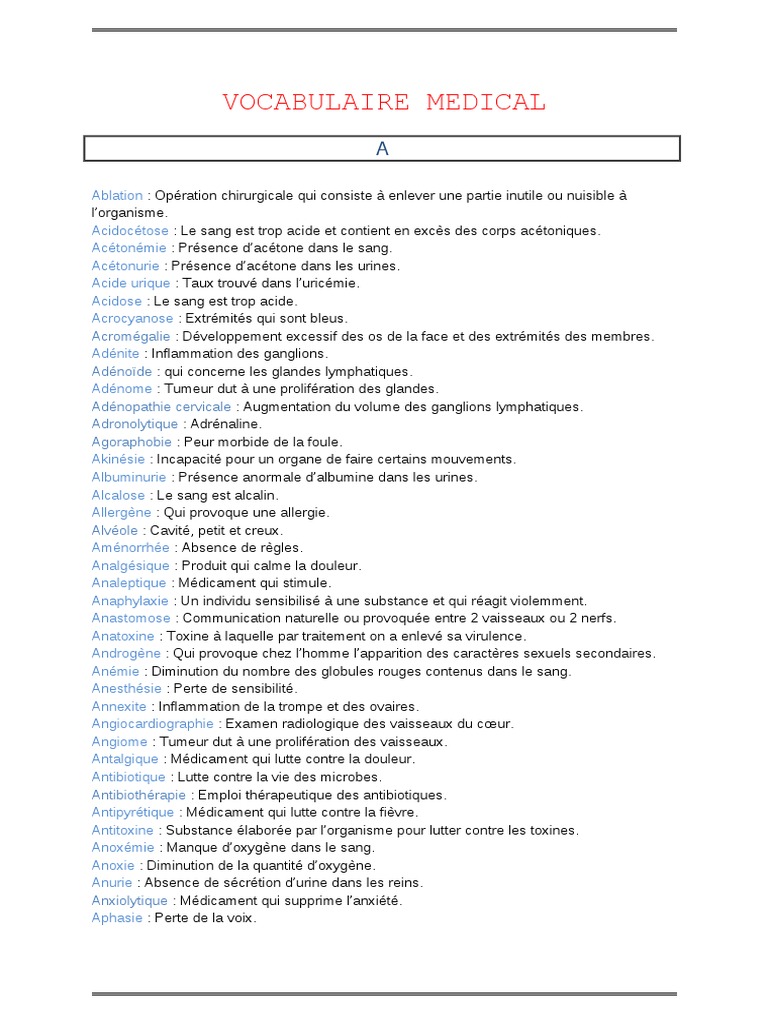 Vocabulaire Medical | Bile | Sang