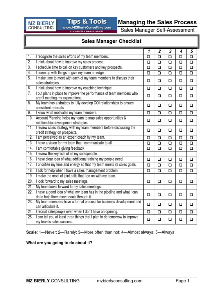 Sales Manager Self-Assessment Guide | PDF