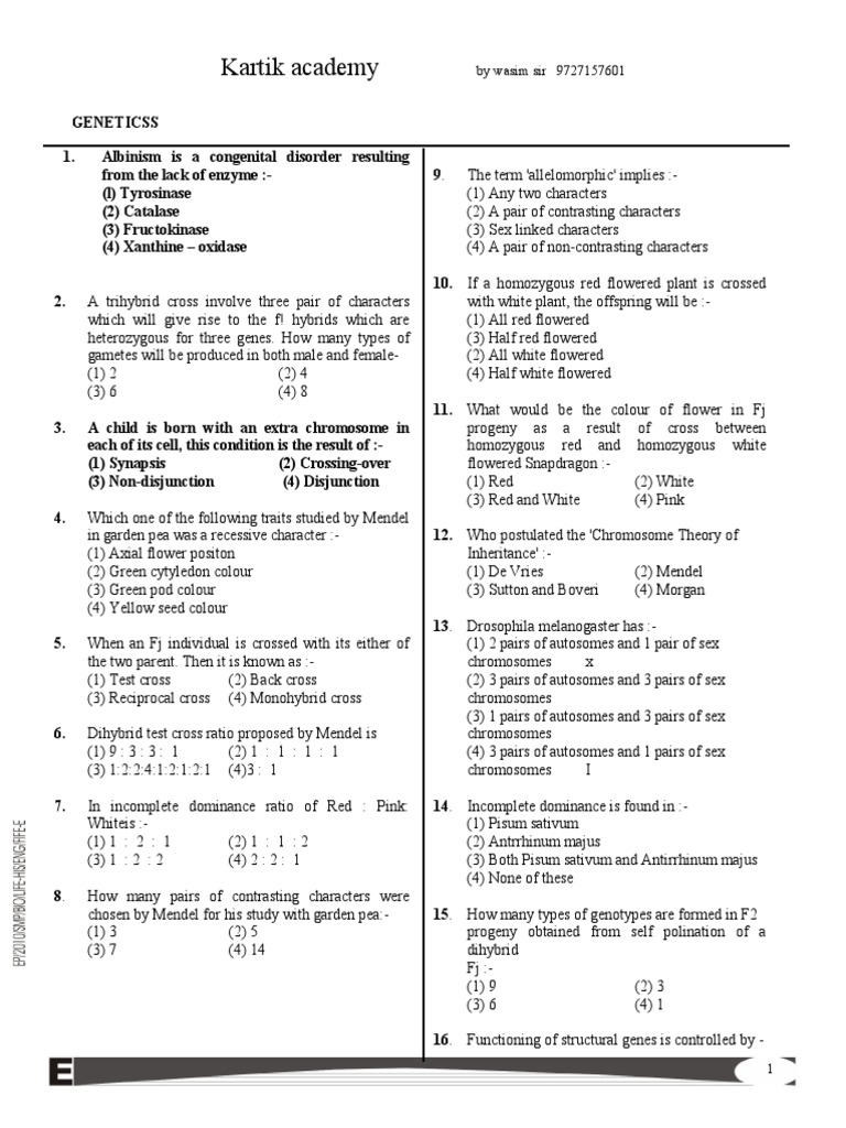 Genetics Quiz Questions and Answers | PDF