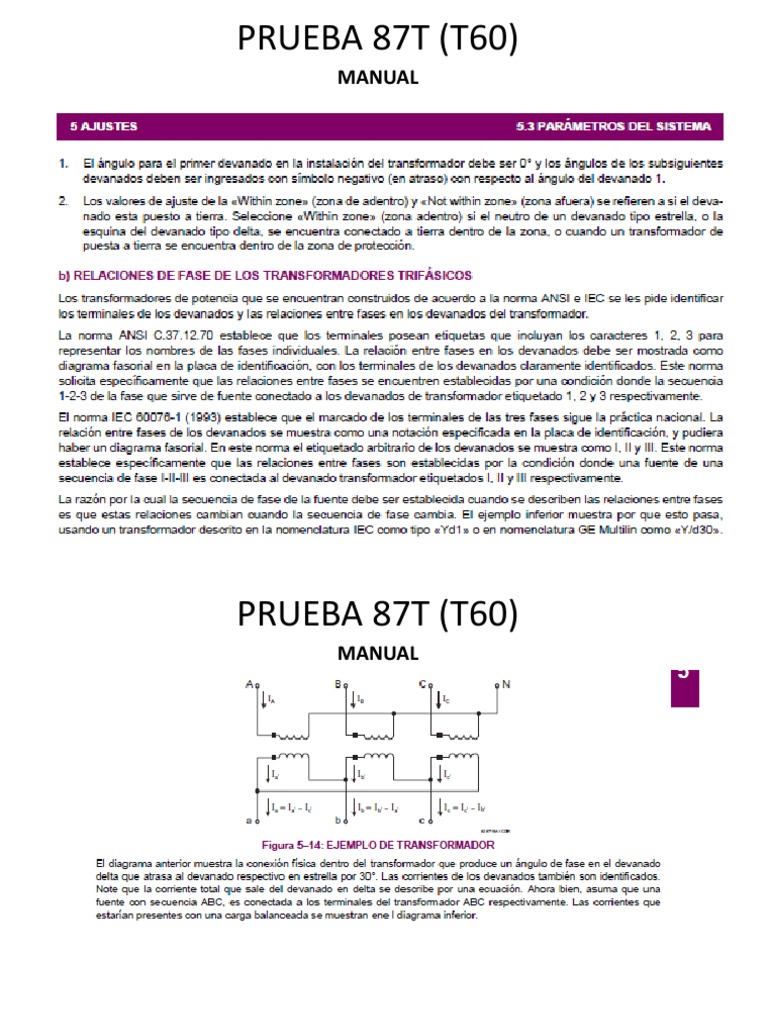 Prueba y Ajuste Rele 87T (T60) | PDF | Transformador | Componentes