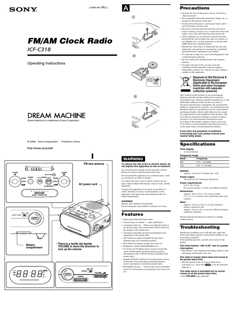 Manual Radio Relógio Sony ICFC318 PDF Download Free PDF Daylight