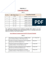 Counseling Schedule and Seat Allotment Procedure