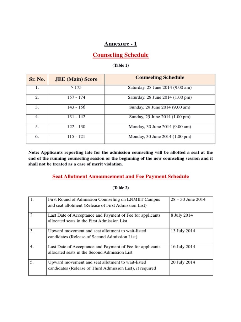 Counseling Schedule and Seat Allotment Procedure | PDF | Fee | Credit Card