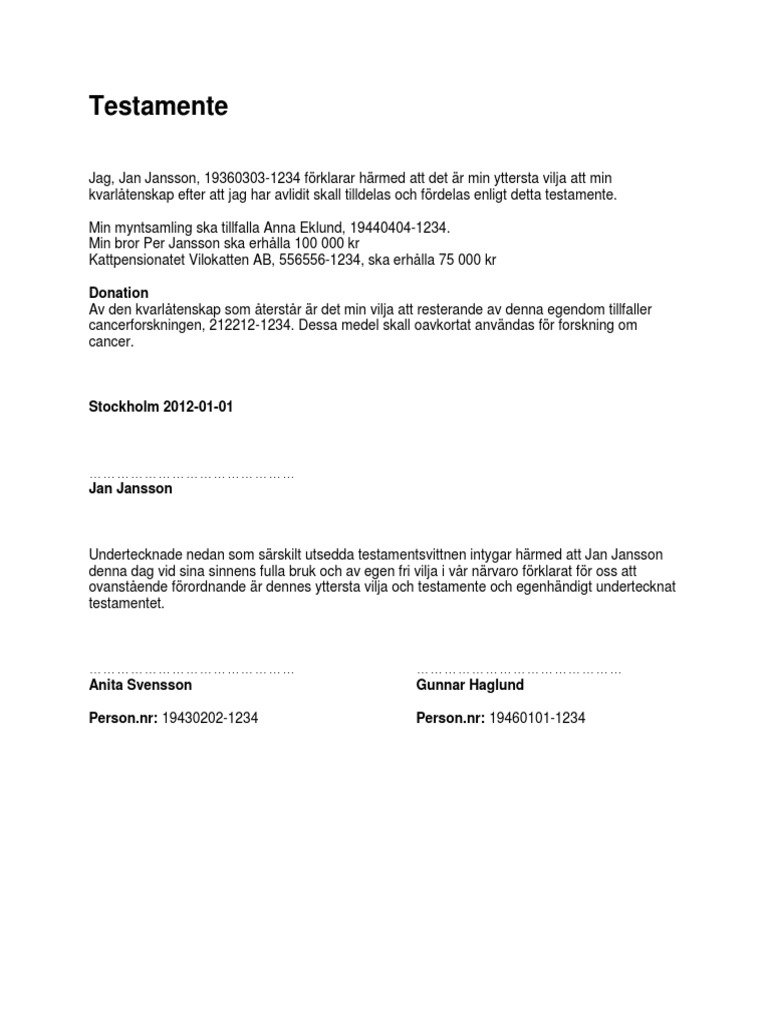 Testamente Utan Arvingar PDF