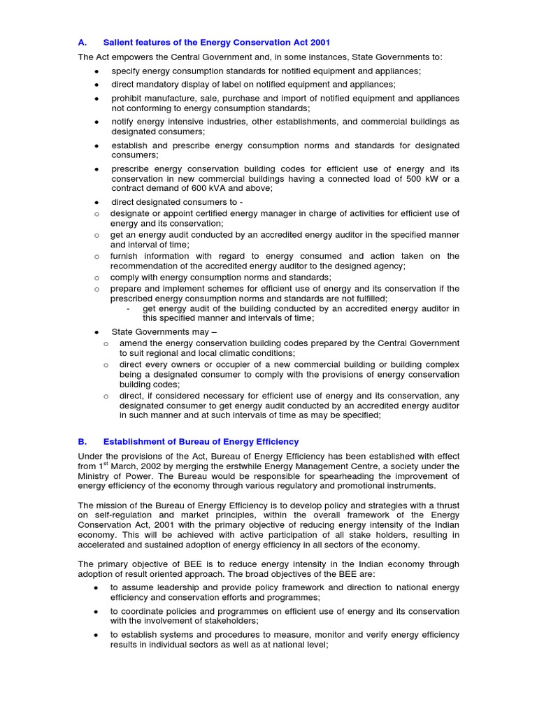 Salient Features of Energy Conservation Act | PDF | Energy Conservation ...