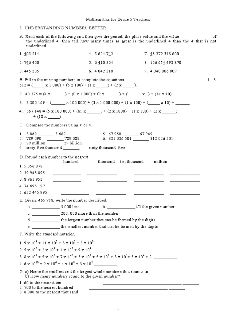 Mathematics For Grade 5 Teachers | PDF