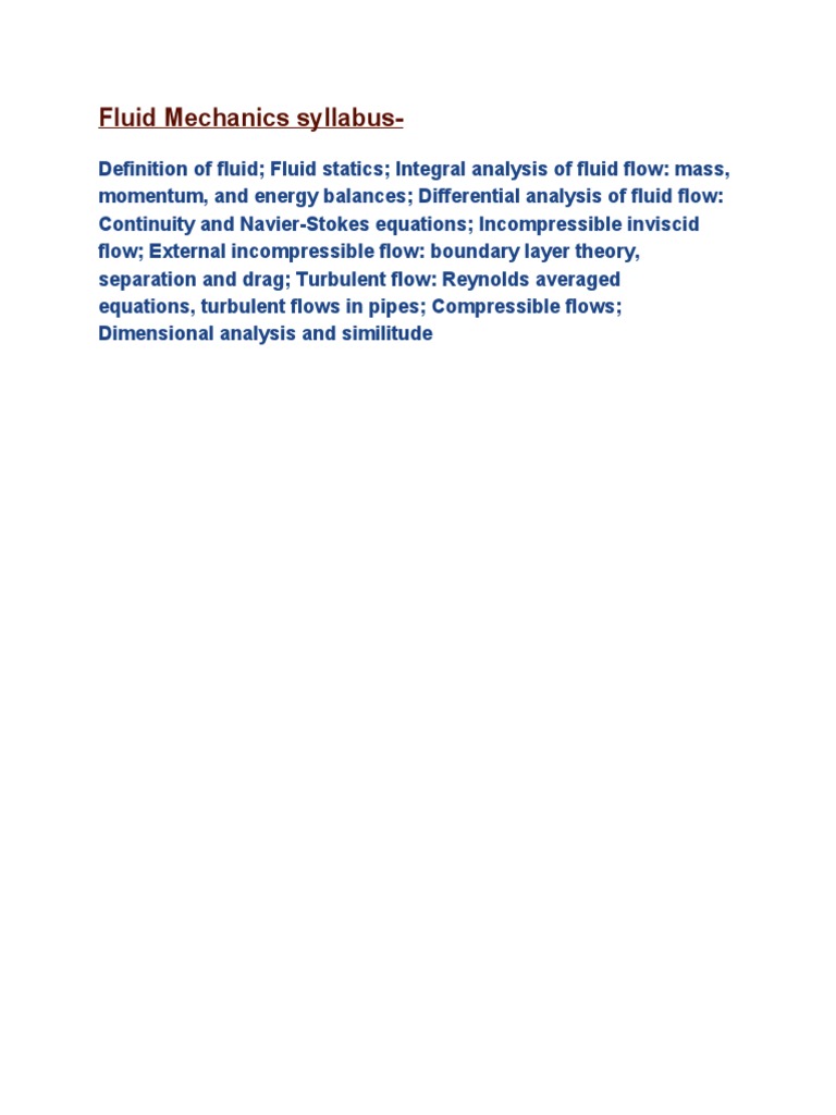 Fluid Mechanics Syllabus Overview | PDF