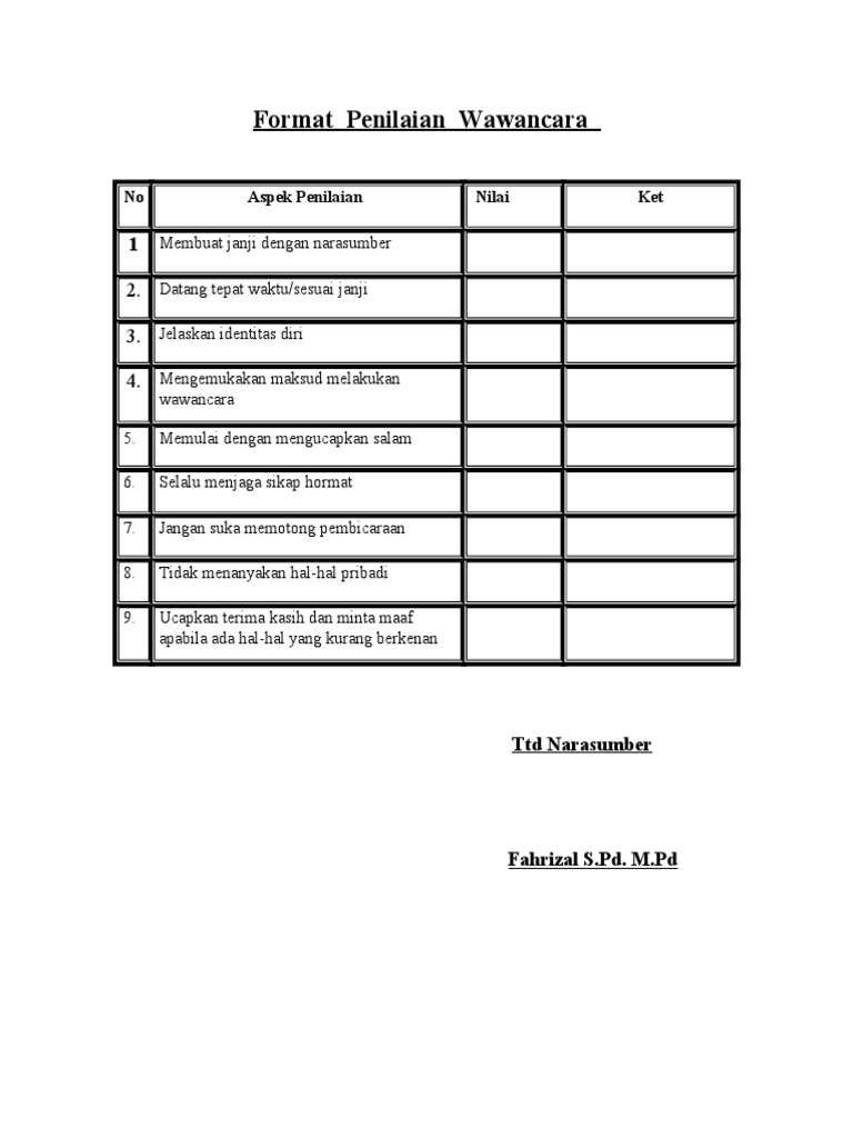 Format Penilaian Wawancara