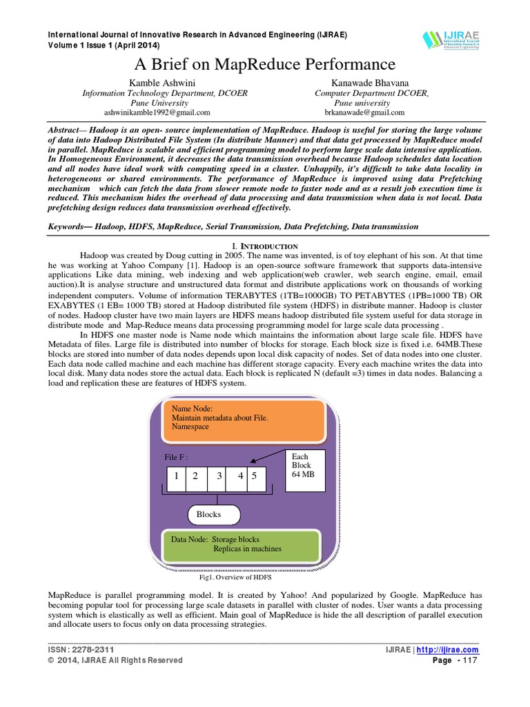 A Brief On MapReduce Performance | PDF | Apache Hadoop | Map Reduce