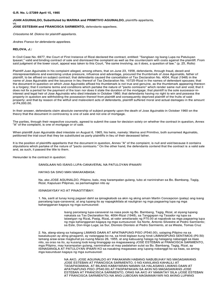 1972 Value of Limangpung Sentimos Case | PDF | Deed | Lawsuit