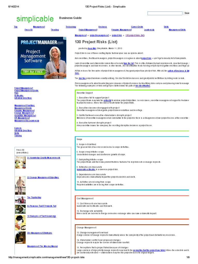 130 Project Risks Overview | PDF | Project Management | Risk