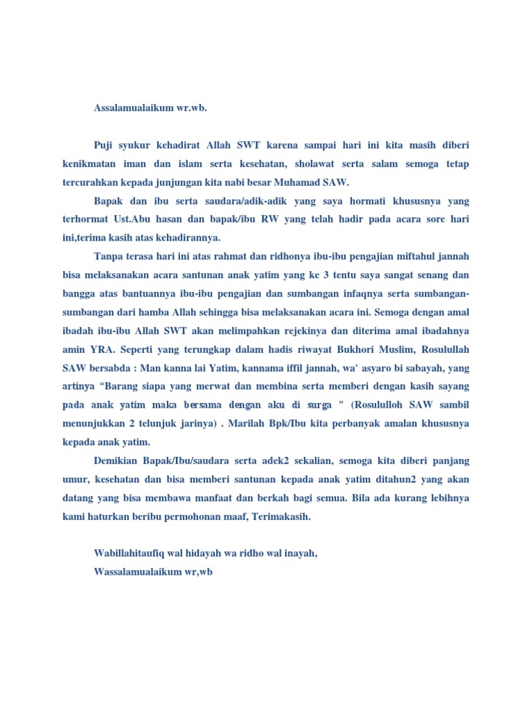Contoh Teks Pembawa Acara Santunan Anak Yatim Kumpulan Contoh Teks Mc