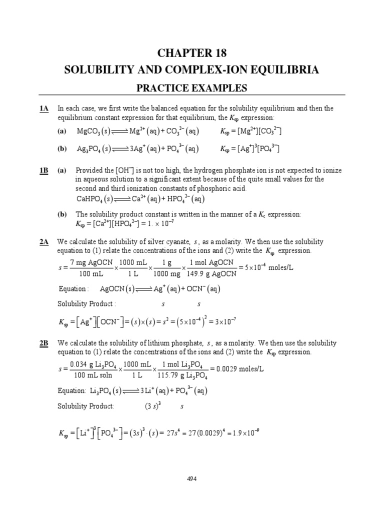 Solubility and Complex-Ion Equilibria: Practice Examples | PDF ...