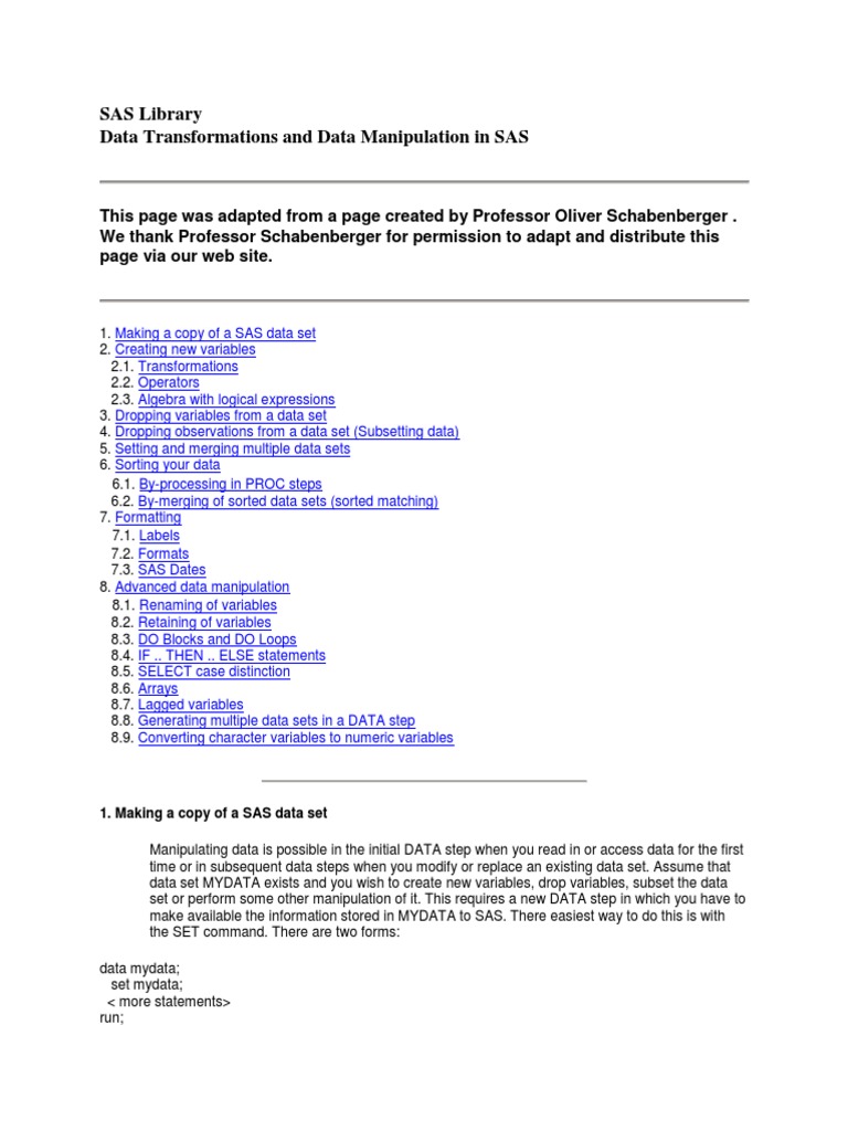 Data Transformations in SAS | PDF | Sas (Software) | Trigonometric ...