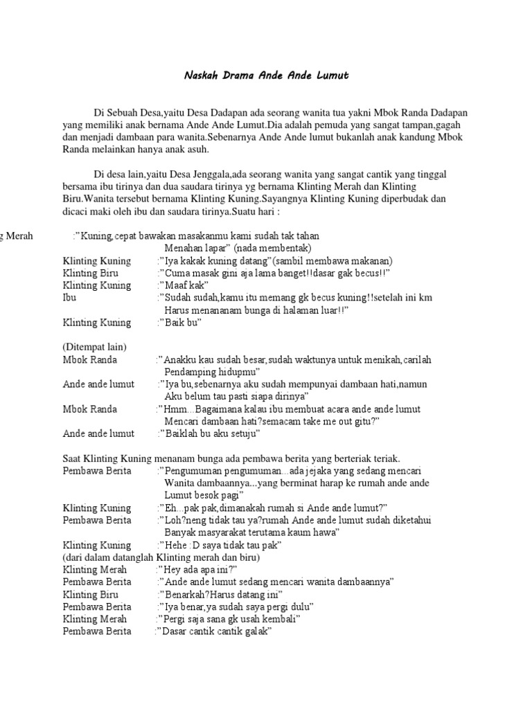Teks Drama Ande Ande Lumut Dalam Bahasa Jawa Terkait Teks