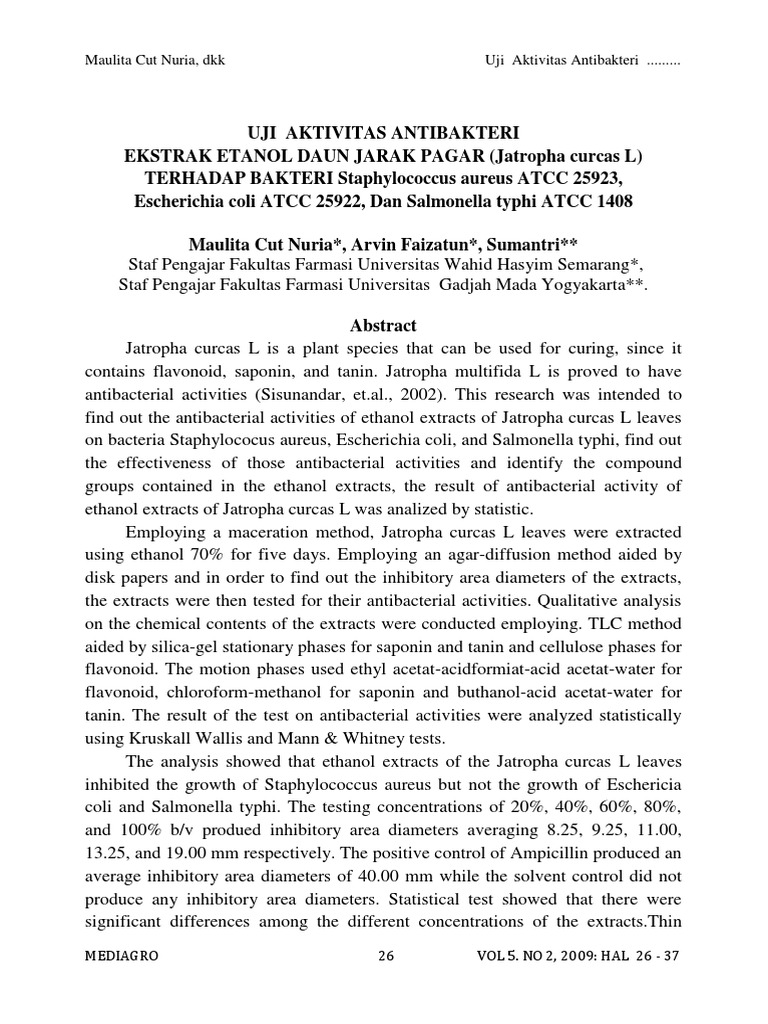 Antibacterial Activity of Jatropha Extract | PDF