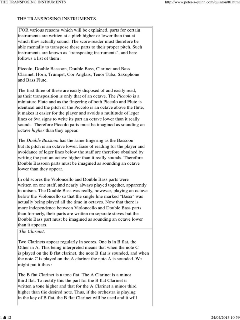 The Transposing Instruments PDF PDF French Horn Clef