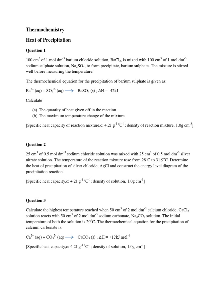 Thermochemistry Question Precipitation (Chemistry) Sodium