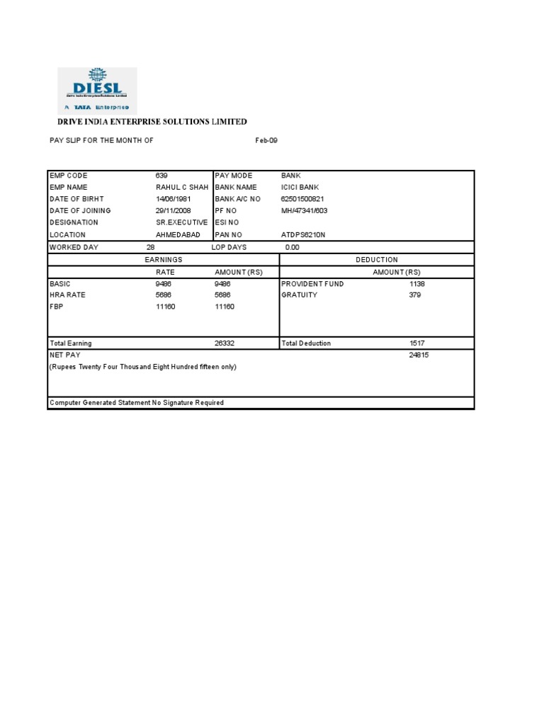 slip pay synonym Format Month Slip Salary Monthly Free Printable Download
